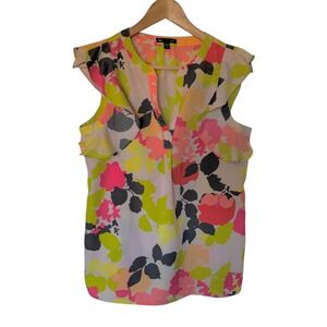 GAP Women's‎ Floral Print Ruffle Sleeve V Neck Blouse Top Size S